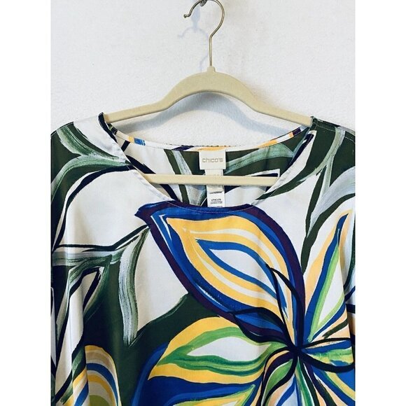 Chicos Top Womens Small Multicolor Abstract Floral Cold Shoulder Artsy Boho - Picture 3 of 8